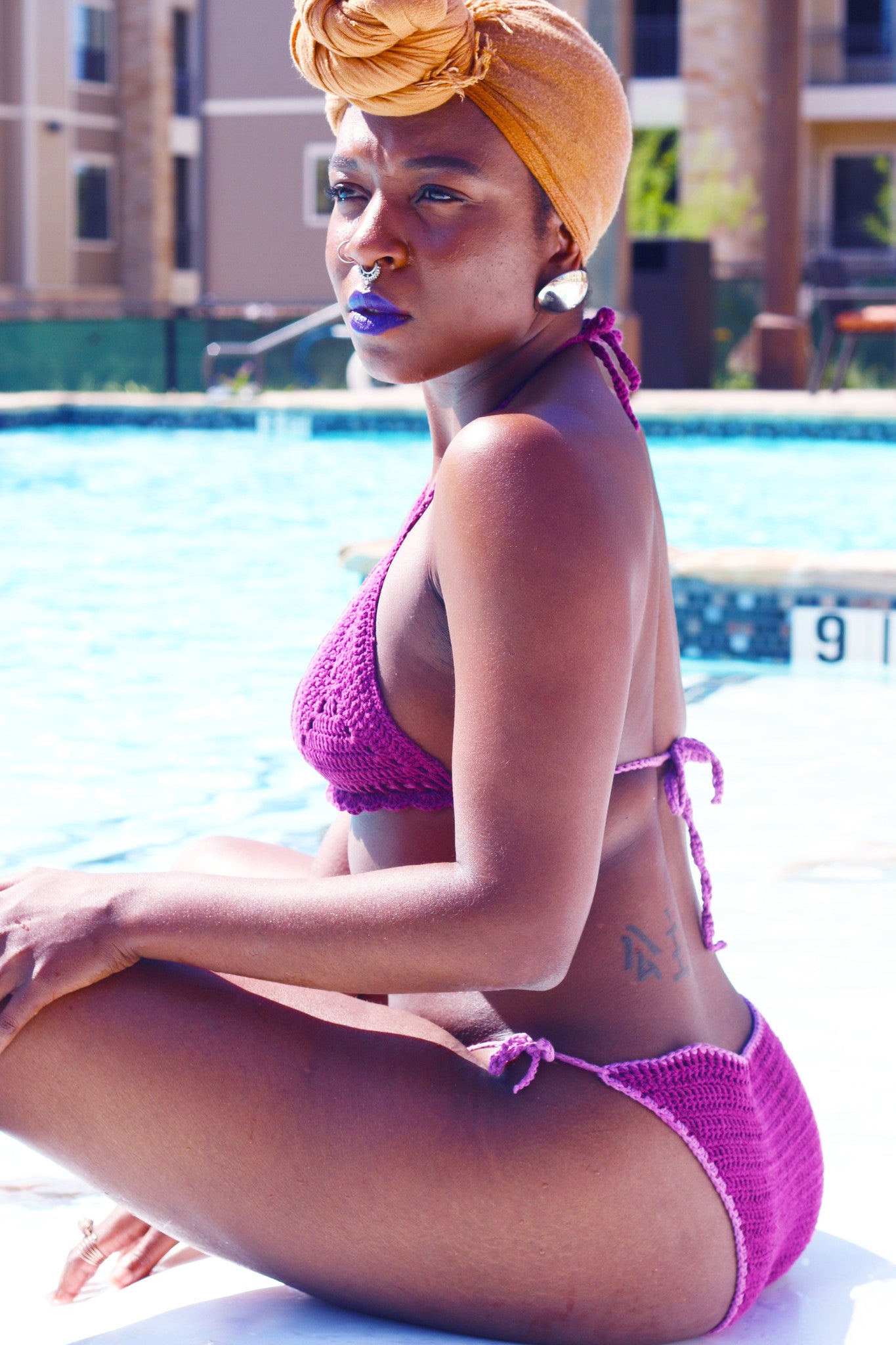 Alea Crochet Bikini Set - Berry with Orchid Trim