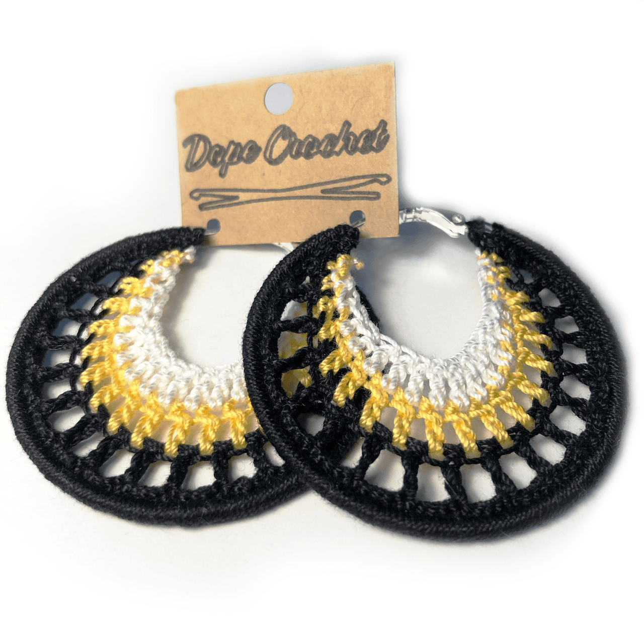 NELLE Black, Yellow, White Crochet Hoops