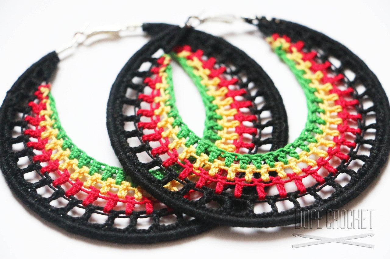 NELLE BYRG Black Red Yellow Green Crochet Hoops