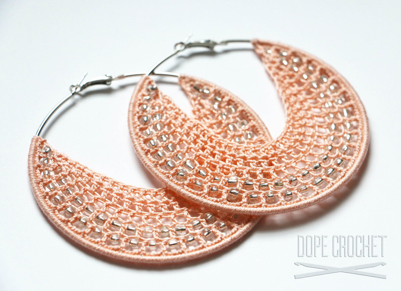 Peach Beaded Crochet Hoops with Glass Beads