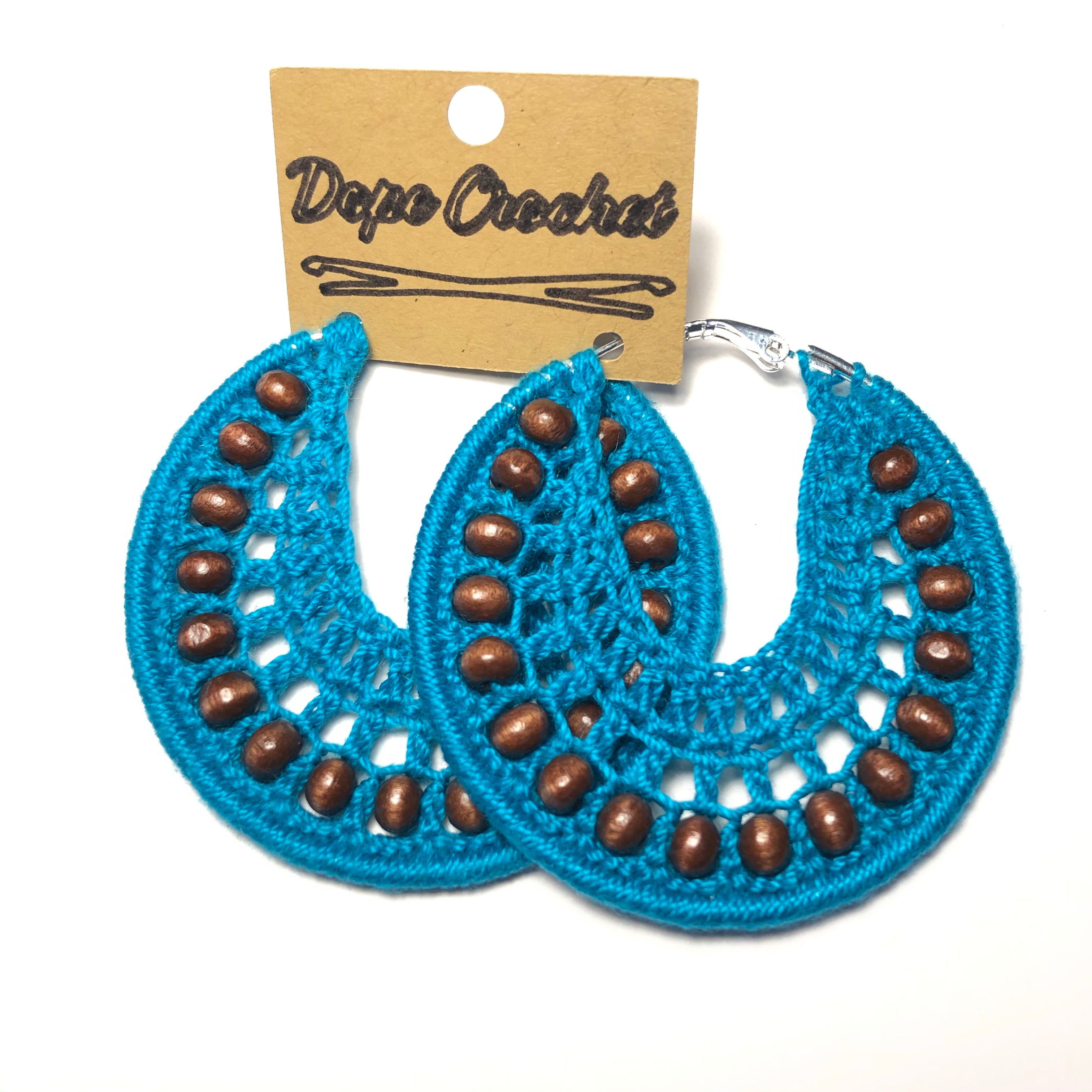 Beaded Crochet Hoops with Wooden Beads (All Colors)