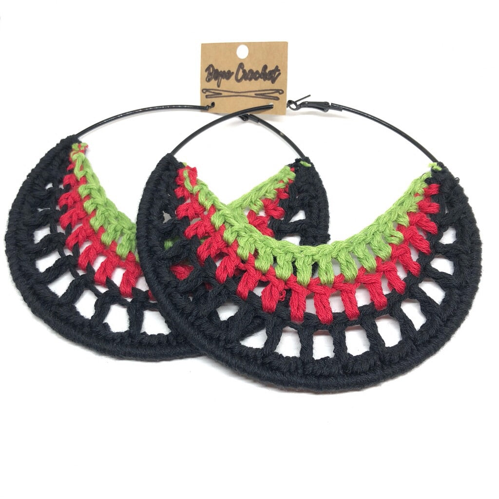 Black, Red, Green Crochet Hoops