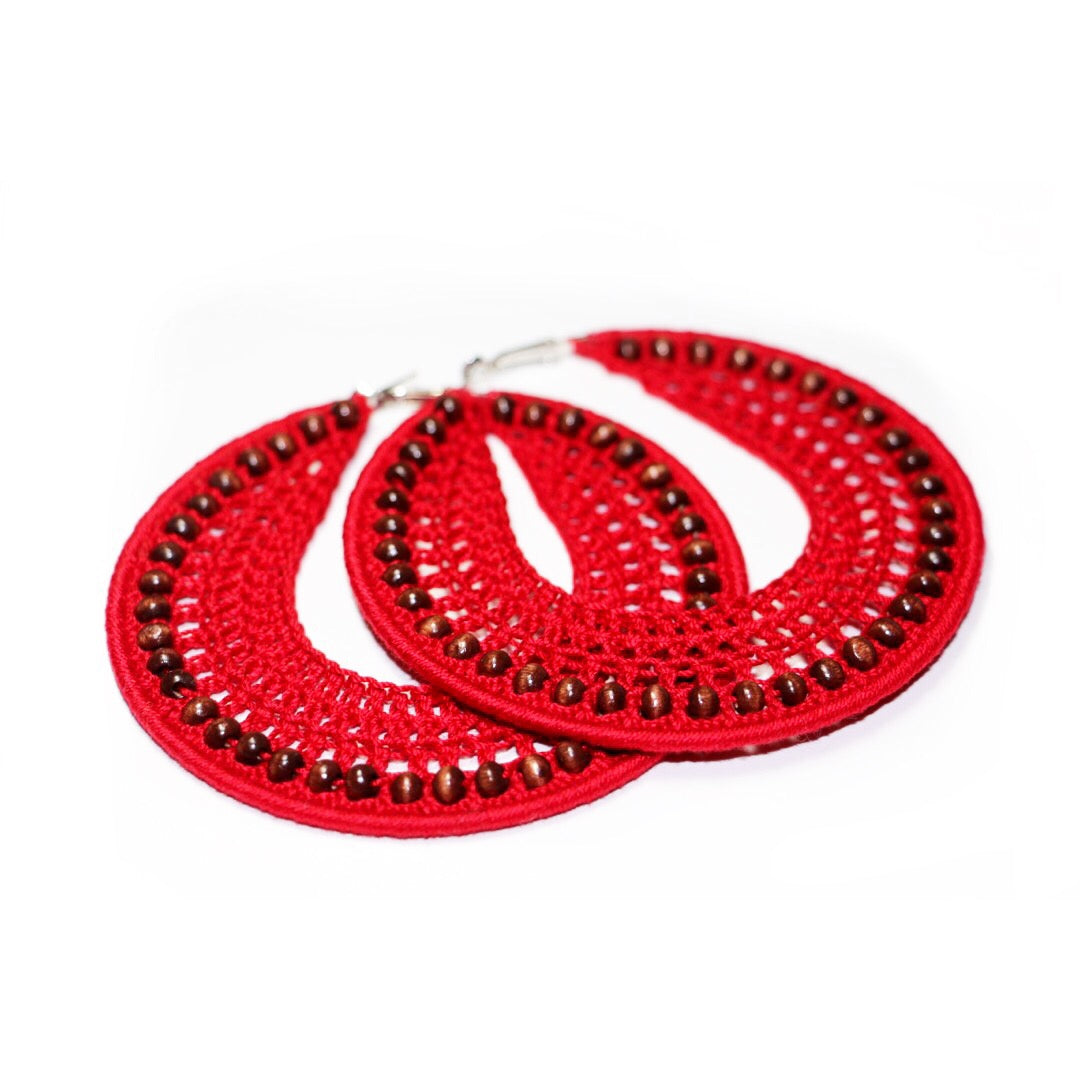 Beaded Crochet Hoops with Wooden Beads (All Colors)
