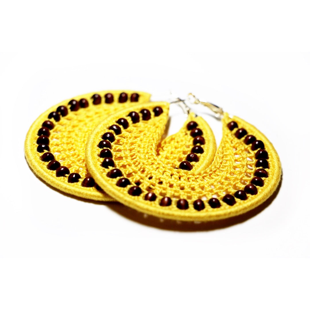 Beaded Crochet Hoops with Wooden Beads (All Colors)