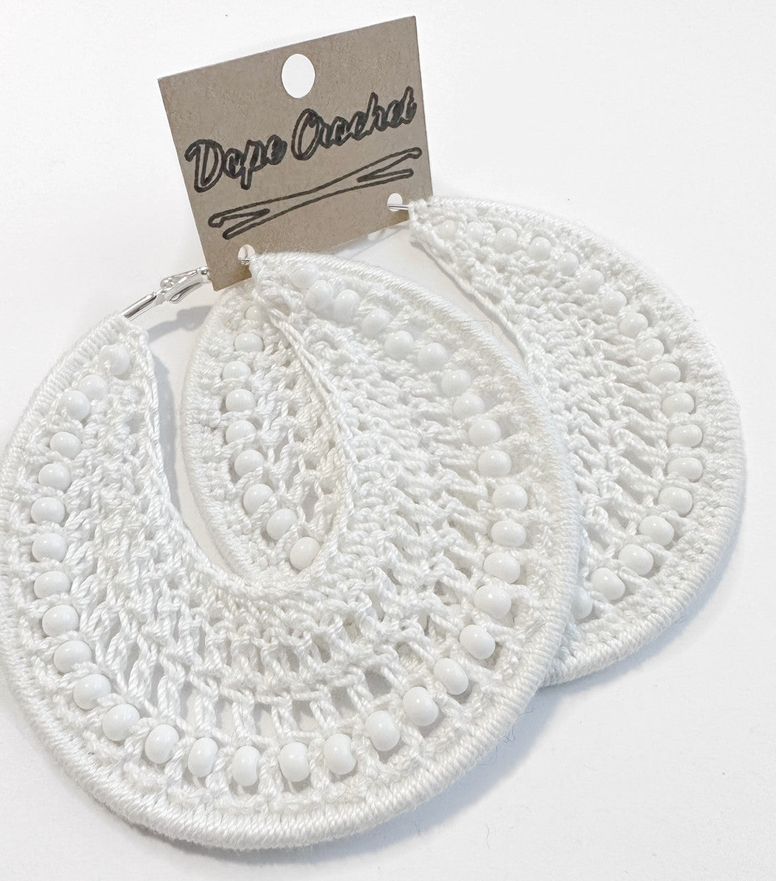 White Beaded Crochet Hoops