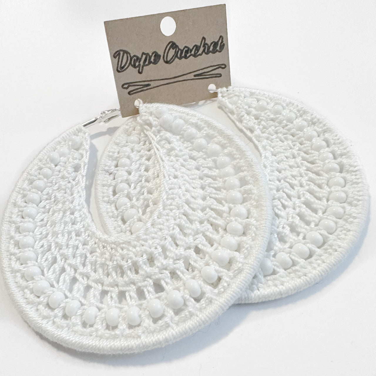 White Beaded Crochet Hoops