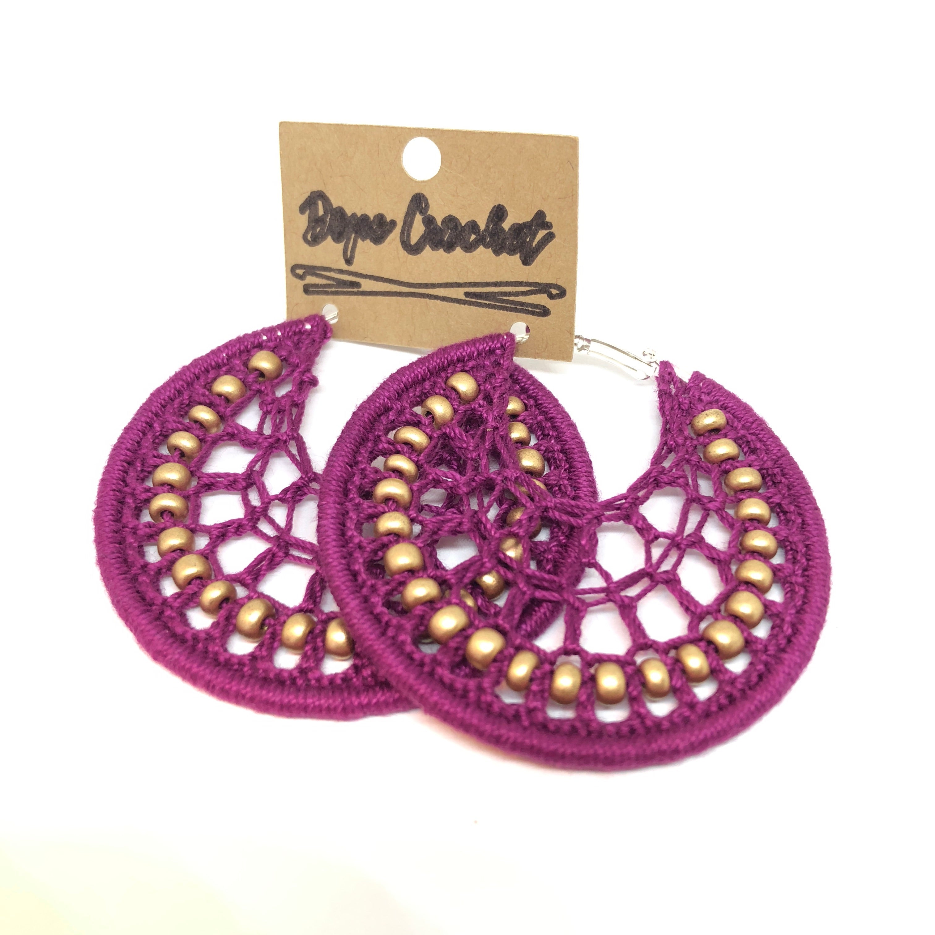 Boysenberry Beaded Webbed Crochet Hoops - Berry Beaded Crochet Hoops